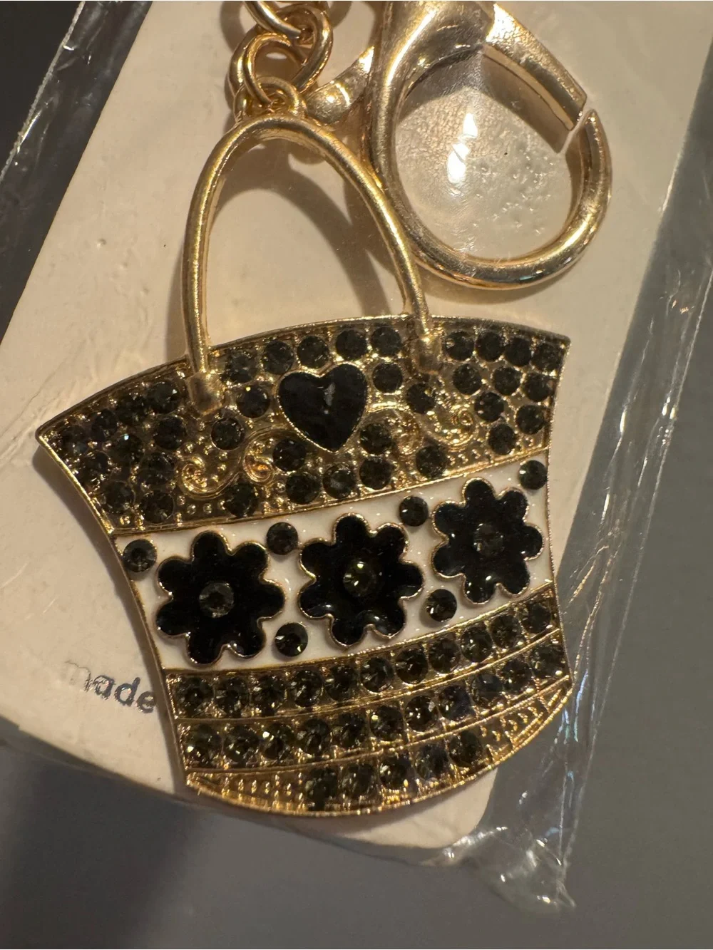 Black, White, or pink Tote Bag Gold-Tone Keychain or Bag Charm. PICK ONE